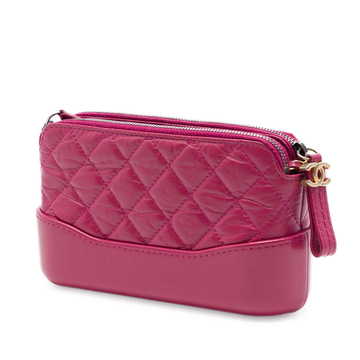 Chanel Matelassé vieilli Cuir de veau Gabrielle Double Zip Pochette avec chaîne