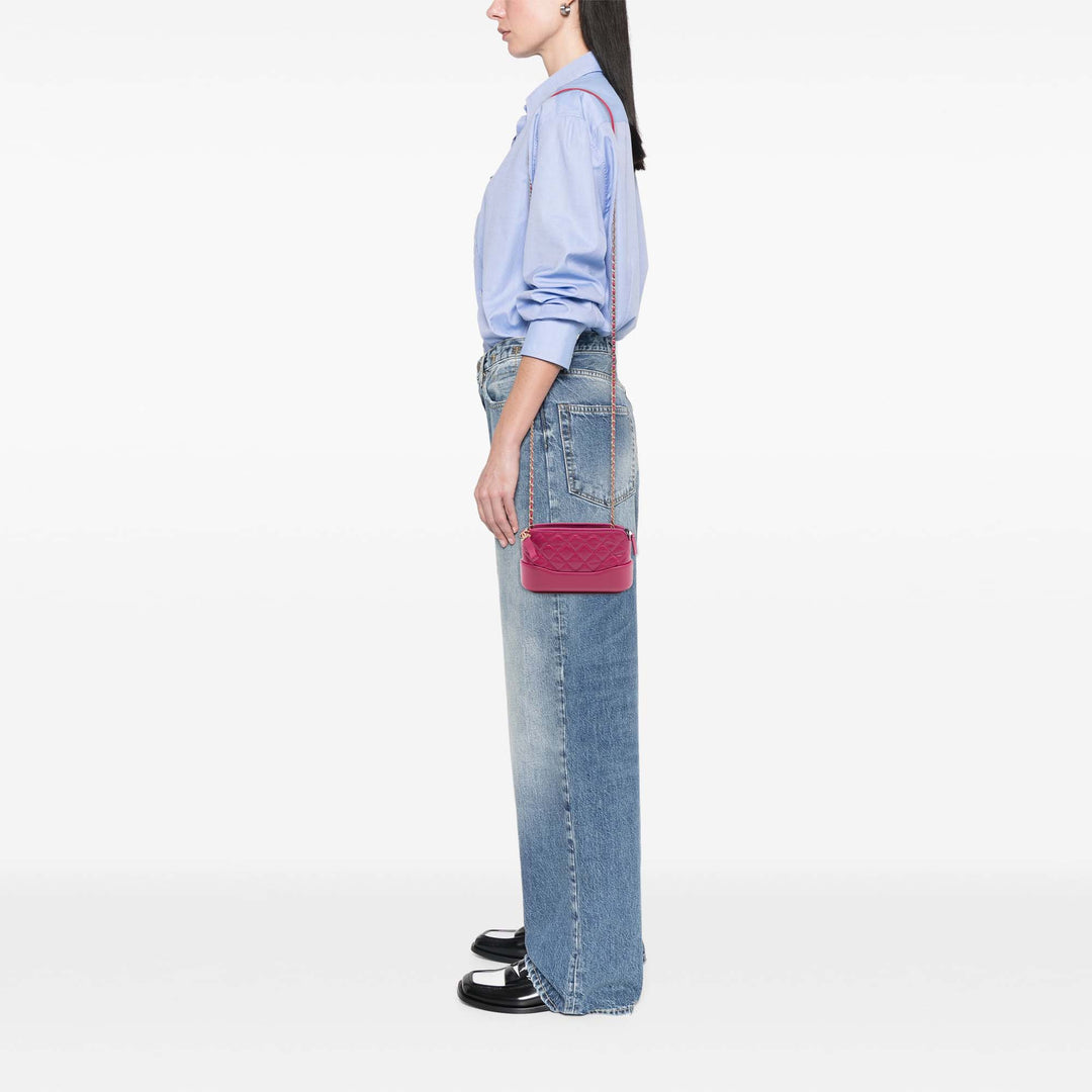 Chanel Matelassé vieilli Cuir de veau Gabrielle Double Zip Pochette avec chaîne