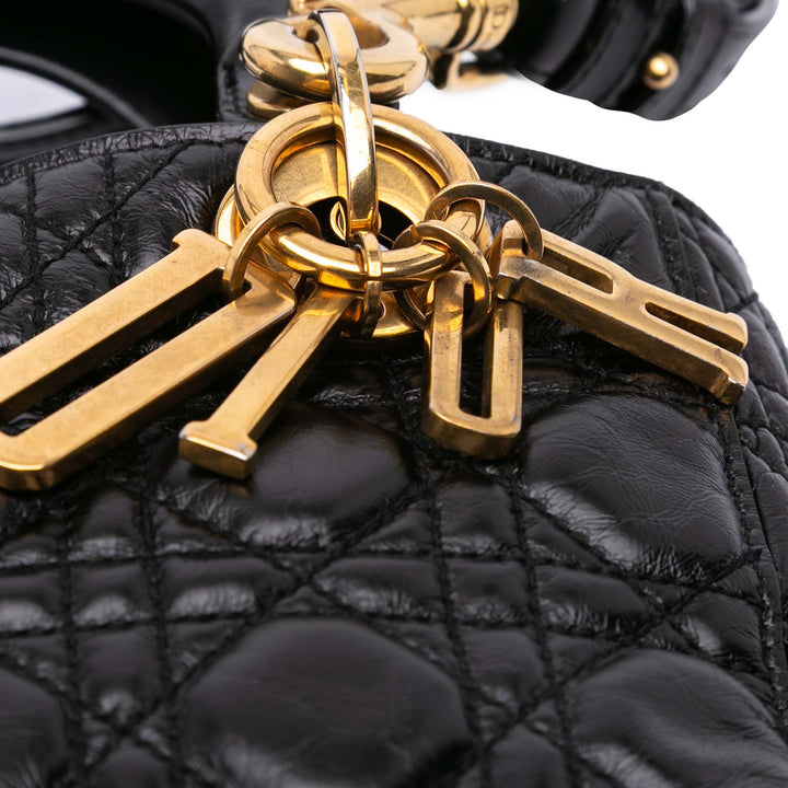 Dior Small Crinkled Cuir verni Cannage My ABCDior Lady Dior Noir – GABY PARIS Authentique