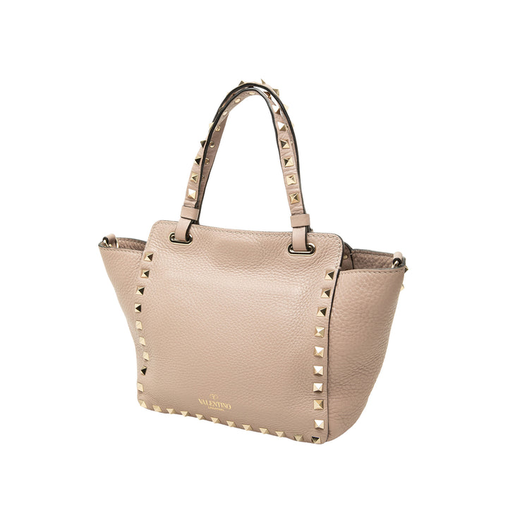 Valentino Sac à main Grainy Rockstud Mini Cuir de veau Marron – vue 2 – GABY PARIS