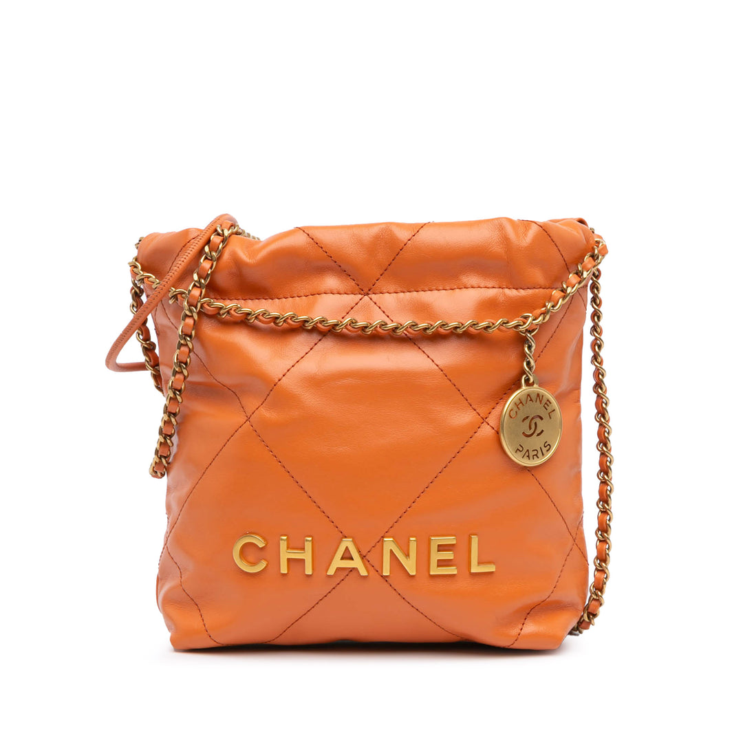 Mini Shiny Calfskin 22 Handbag Orange - Gaby Paris