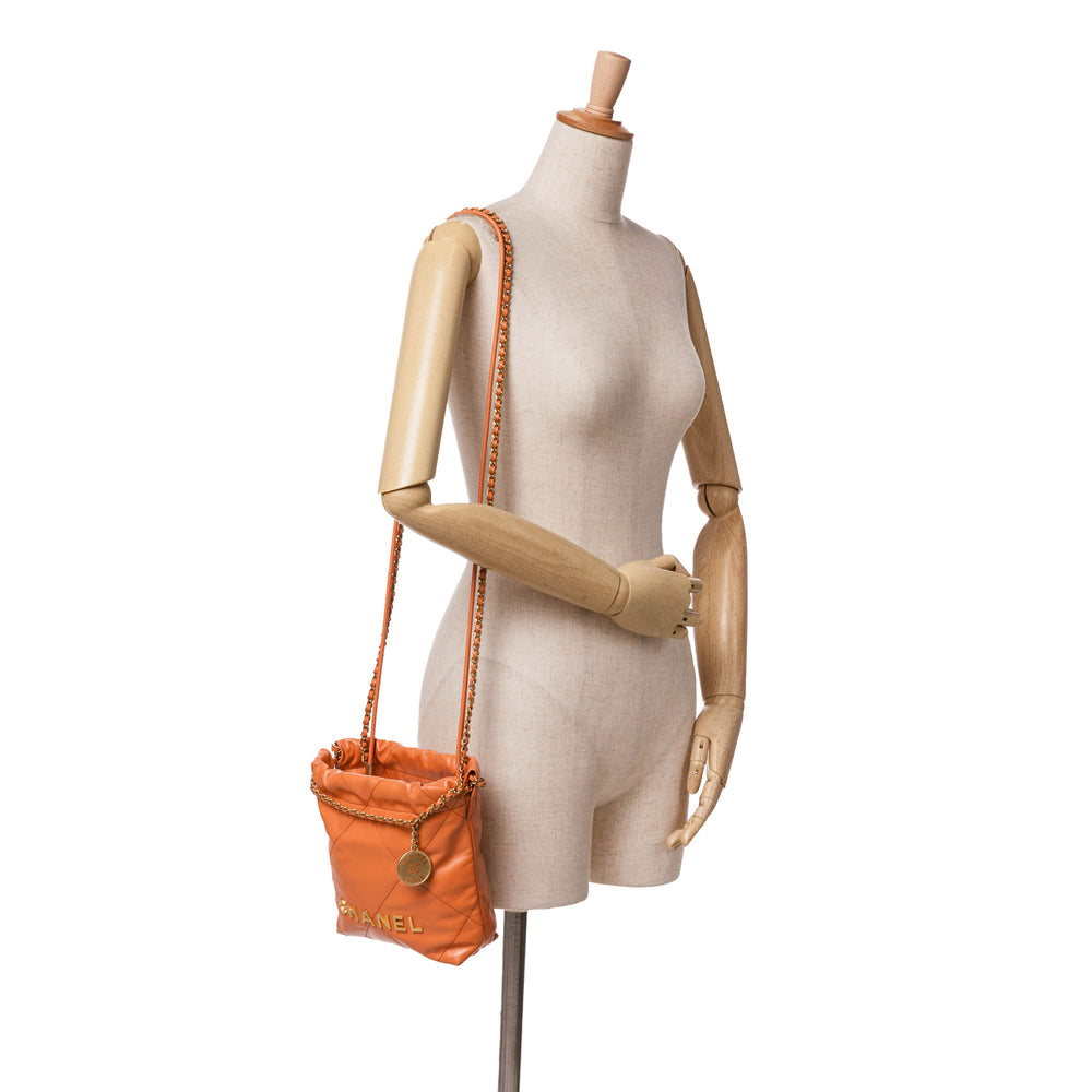 Mini Shiny Calfskin 22 Handbag Orange - Gaby Paris