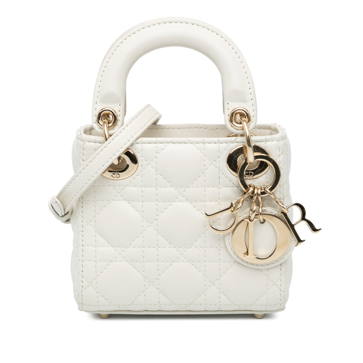 Dior Micro Lambskin Cannage Lady Dior White - GABY PARIS