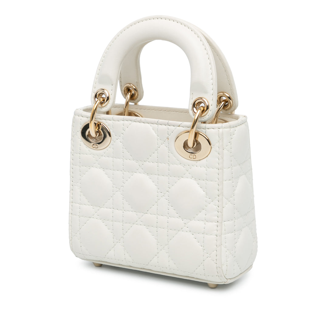 Dior Micro Lambskin Cannage Lady Dior White - GABY PARIS