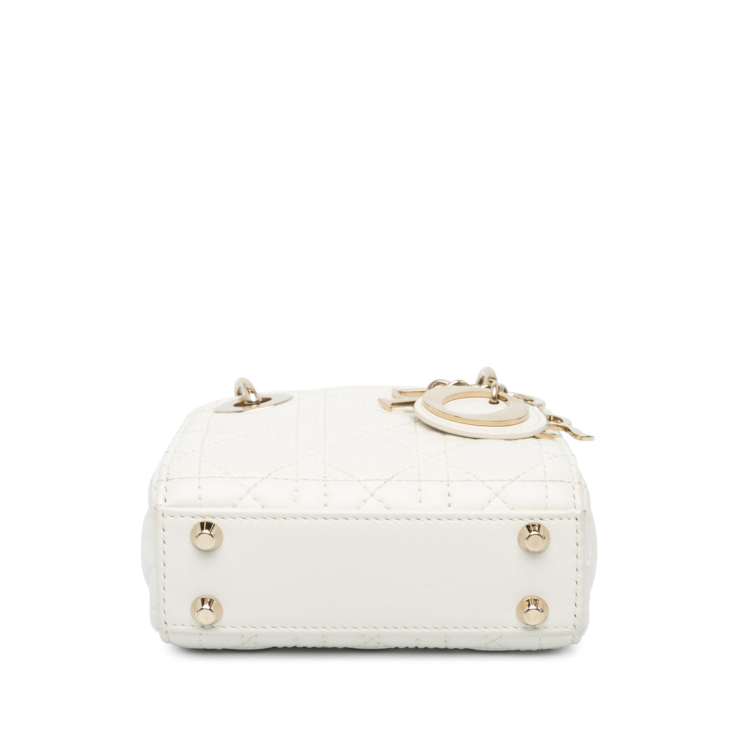 Dior Micro Lambskin Cannage Lady Dior White - GABY PARIS