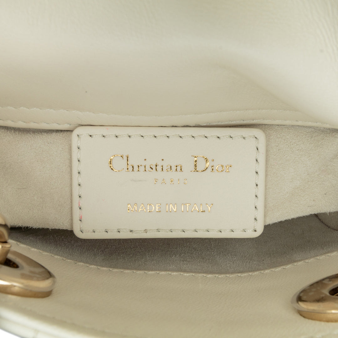 Dior Micro Lambskin Cannage Lady Dior White - GABY PARIS