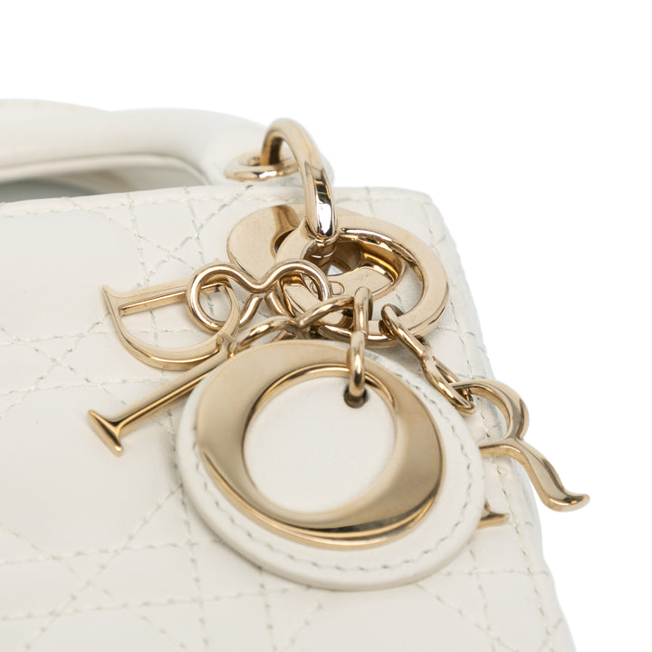 Dior Micro Lambskin Cannage Lady Dior White - GABY PARIS