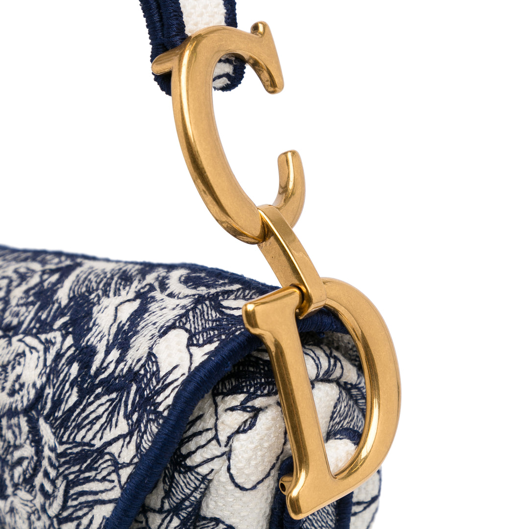 Embroidered Canvas Around The World Saddle Bag Blue - Gaby Paris