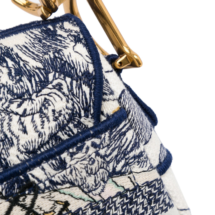 Embroidered Canvas Around The World Saddle Bag Blue - Gaby Paris