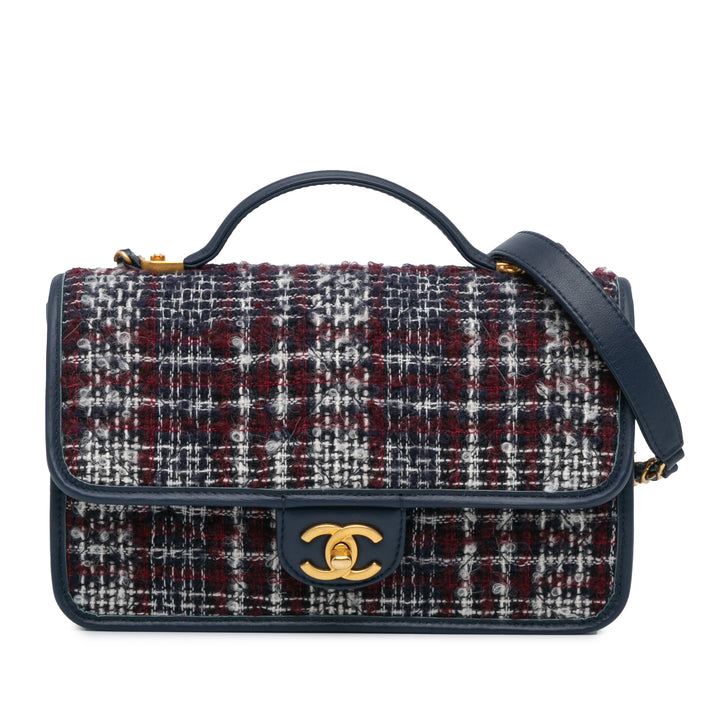 Small Tweed School Memory Top Handle Flap Blue - Gaby Paris