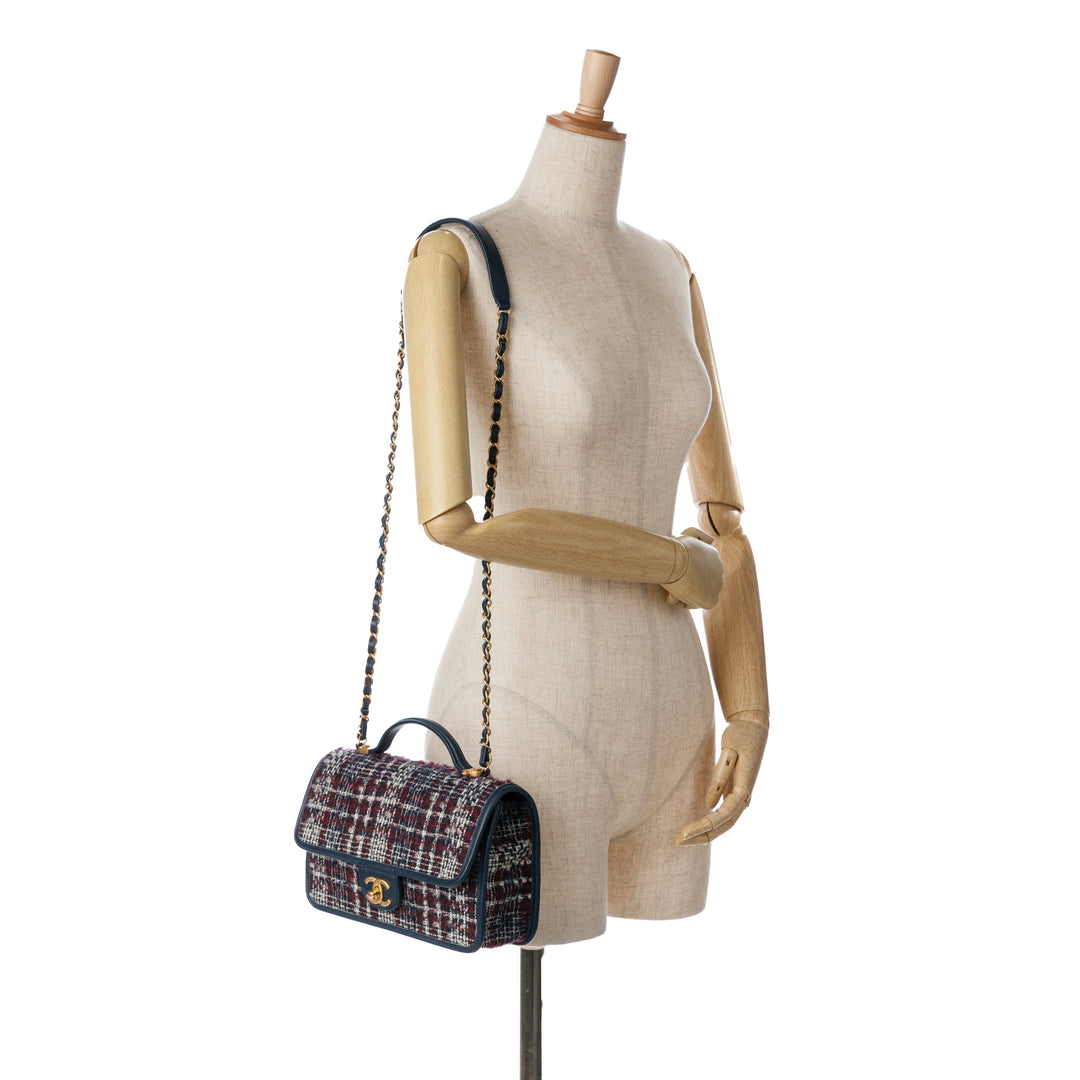 Small Tweed School Memory Top Handle Flap Blue - Gaby Paris