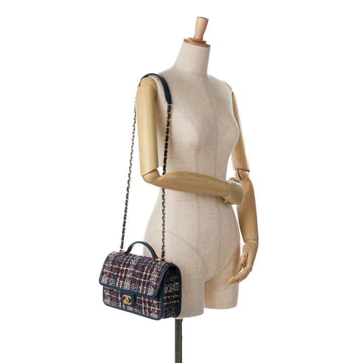 Small Tweed School Memory Top Handle Flap Blue - Gaby Paris