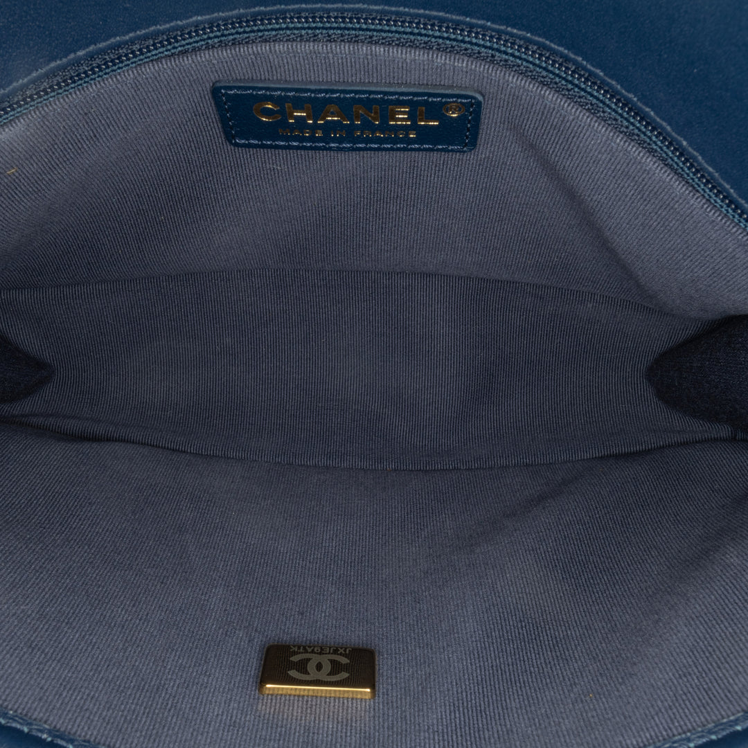 Small Tweed School Memory Top Handle Flap Blue - Gaby Paris