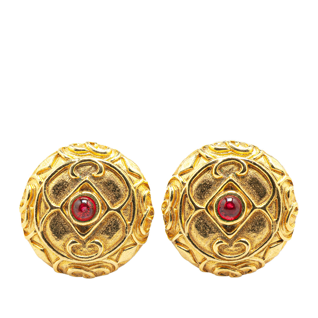 Gold Plated Gripoix Round Clip On Earrings Gold - Gaby Paris