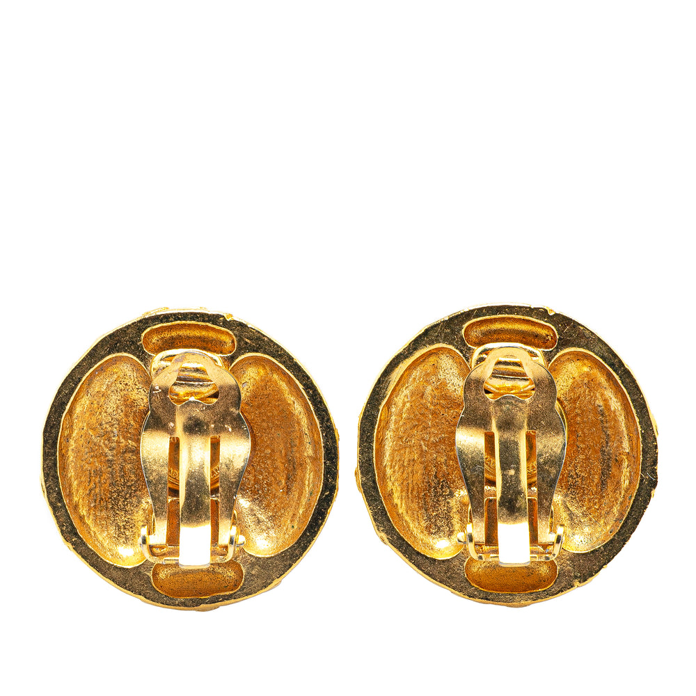 Gold Plated Gripoix Round Clip On Earrings Gold - Gaby Paris