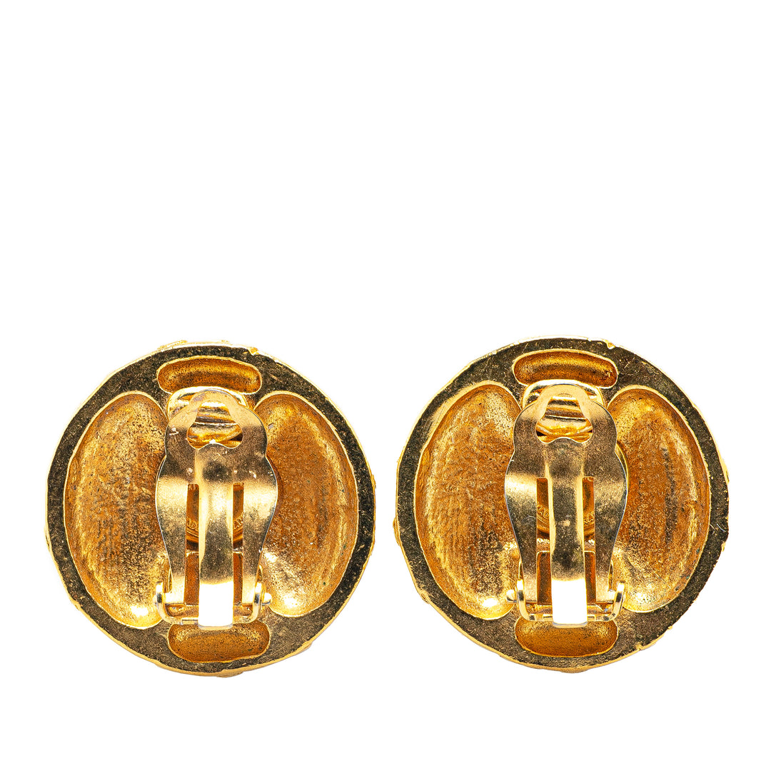 Gold Plated Gripoix Round Clip On Earrings Gold - Gaby Paris