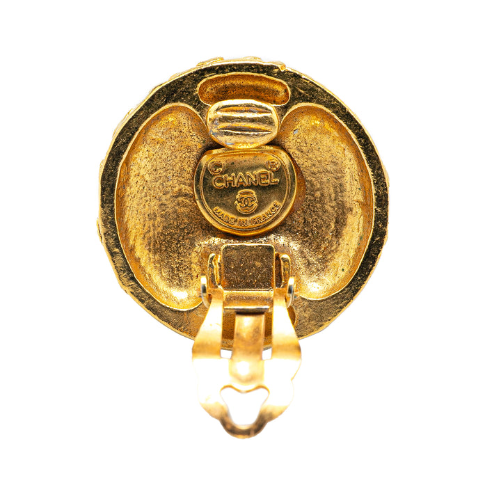 Gold Plated Gripoix Round Clip On Earrings Gold - Gaby Paris