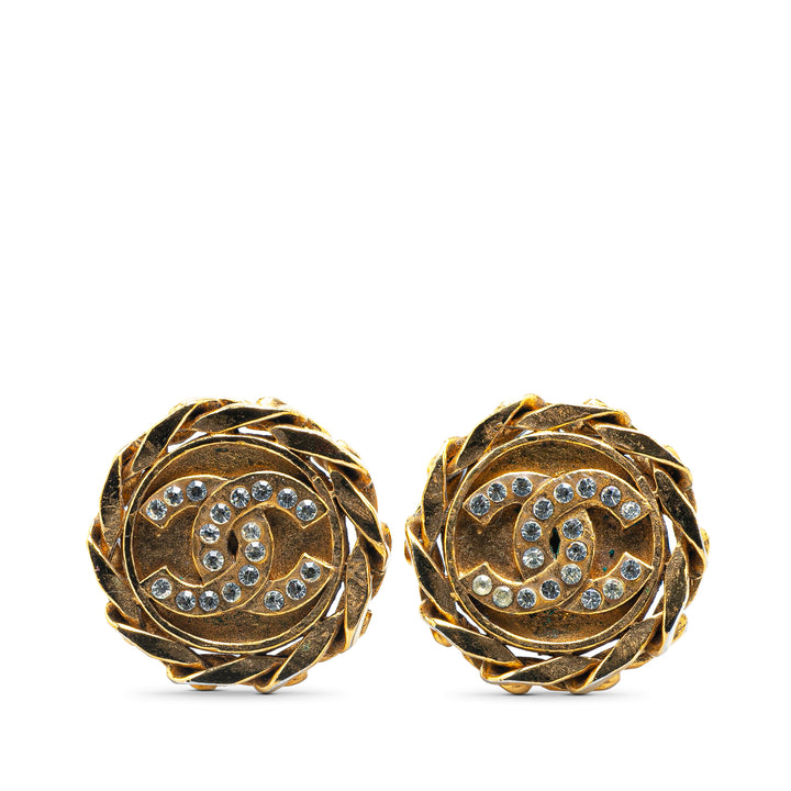 Gold Plated Rhinestone CC Clip On Earrings Gold - Gaby Paris