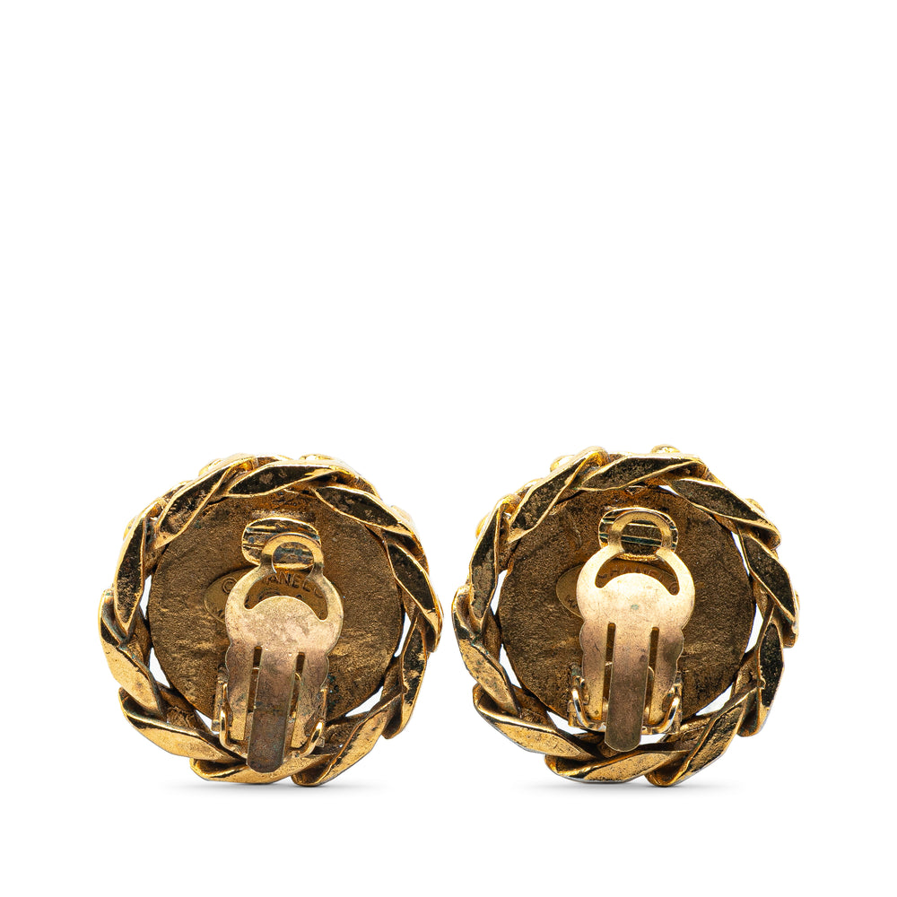 Gold Plated Rhinestone CC Clip On Earrings Gold - Gaby Paris