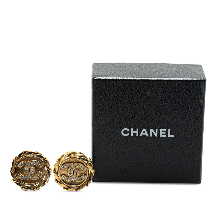 Gold Plated Rhinestone CC Clip On Earrings Gold - Gaby Paris