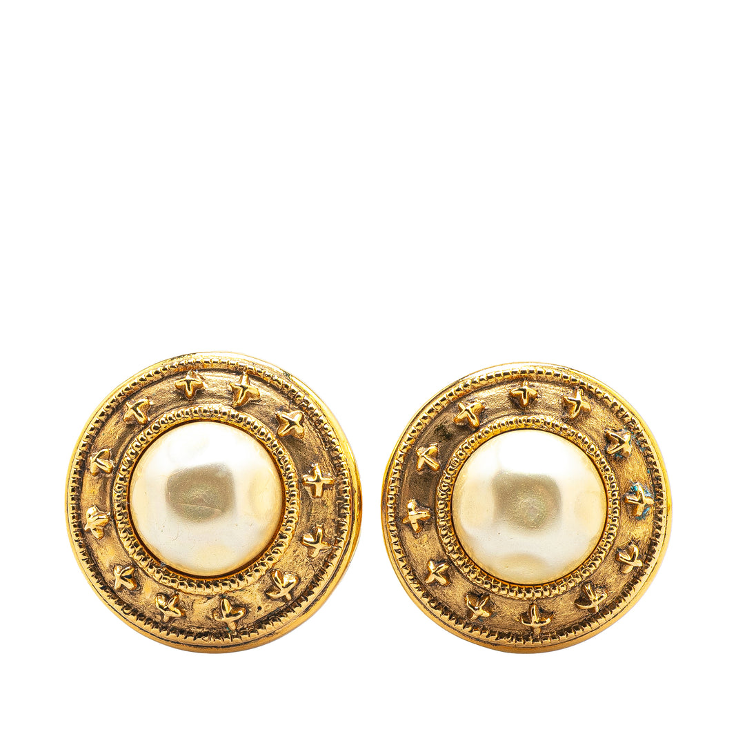 Gold Plated Faux Pearl Clip on Earrings Gold - Gaby Paris