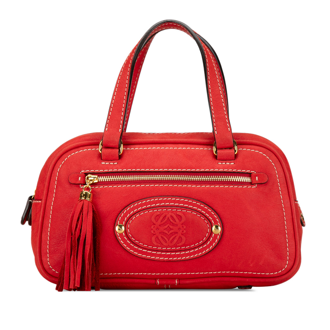 Leather Anagram Tassel Handbag Red - Gaby Paris