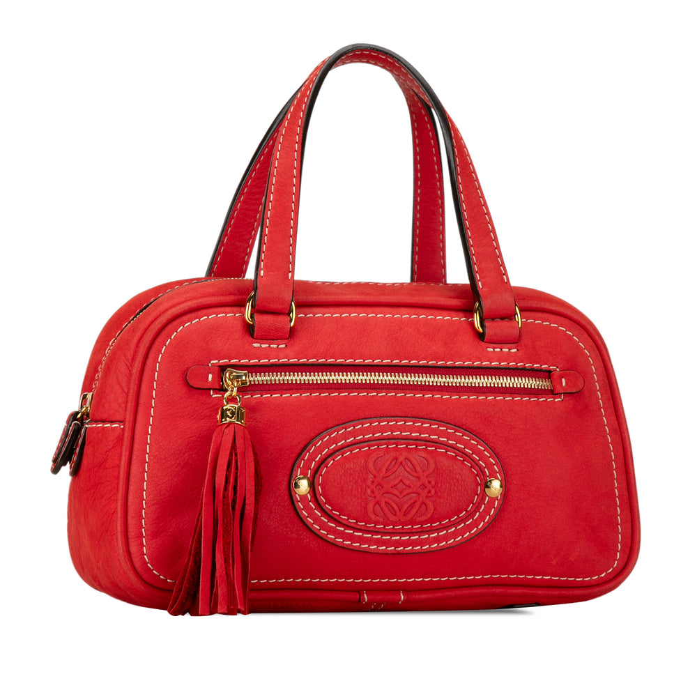 Leather Anagram Tassel Handbag Red - Gaby Paris