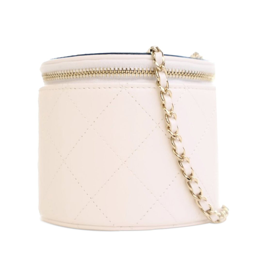 CC Lambskin Round Vanity Case White - Gaby Paris