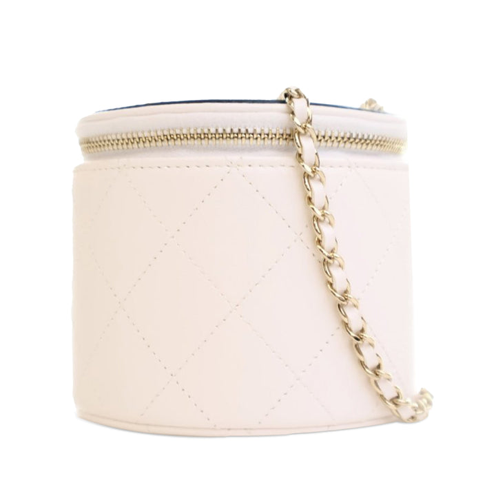 CC Lambskin Round Vanity Case White - Gaby Paris