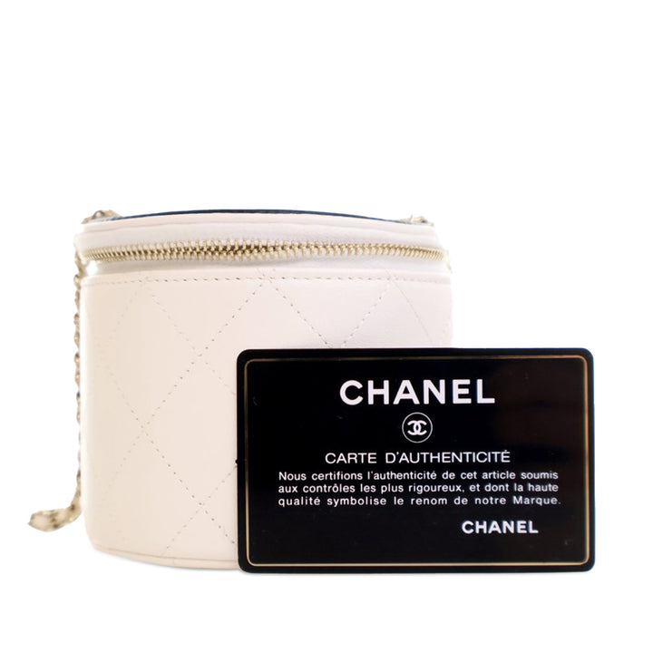 CC Lambskin Round Vanity Case White - Gaby Paris
