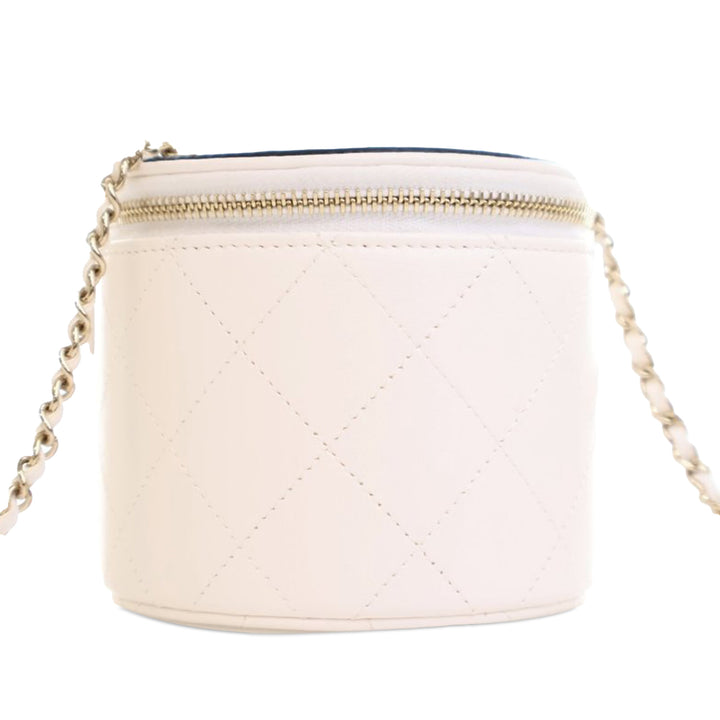 CC Lambskin Round Vanity Case White - Gaby Paris