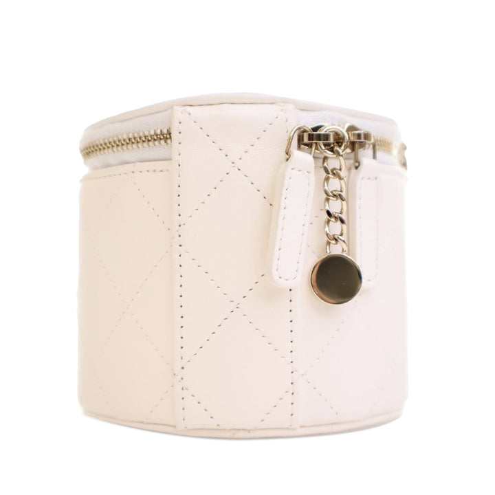 CC Lambskin Round Vanity Case White - Gaby Paris