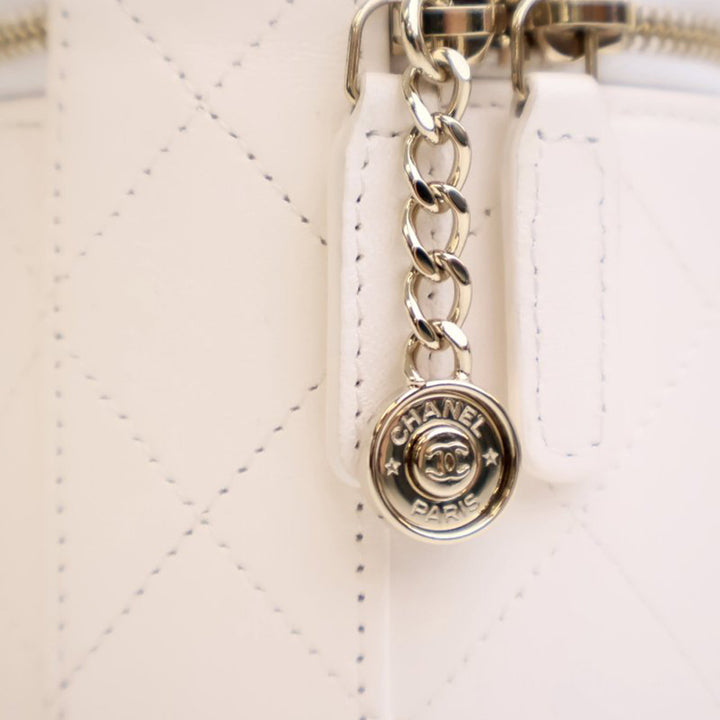 CC Lambskin Round Vanity Case White - Gaby Paris