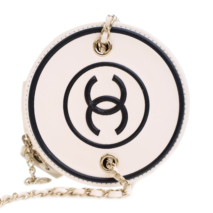 CC Lambskin Round Vanity Case White - Gaby Paris