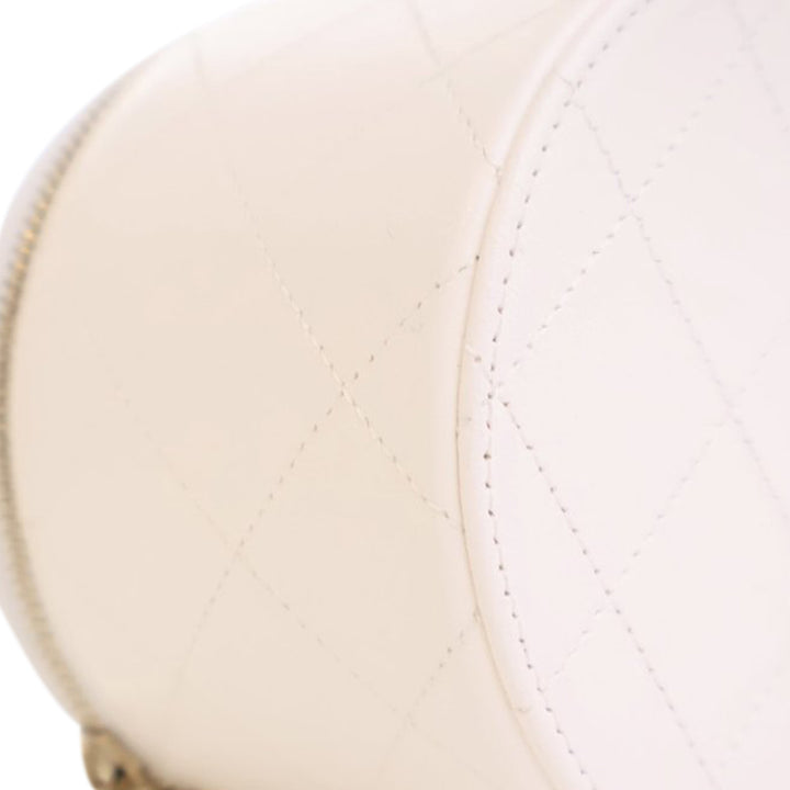 CC Lambskin Round Vanity Case White - Gaby Paris