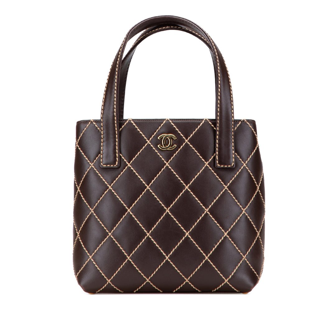 Small CC Calfskin Surpique Tote Brown - Gaby Paris