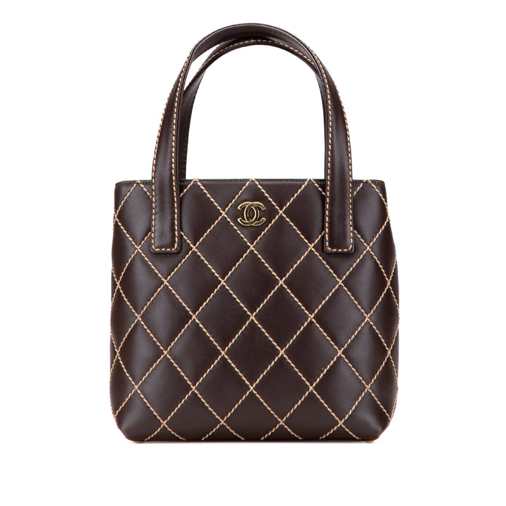 Small CC Calfskin Surpique Tote Brown - Gaby Paris