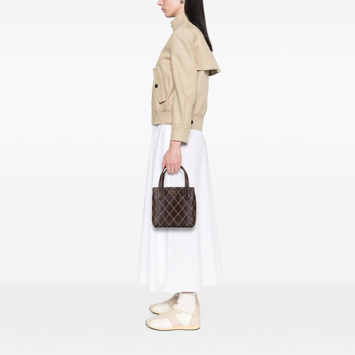 Small CC Calfskin Surpique Tote Brown - Gaby Paris