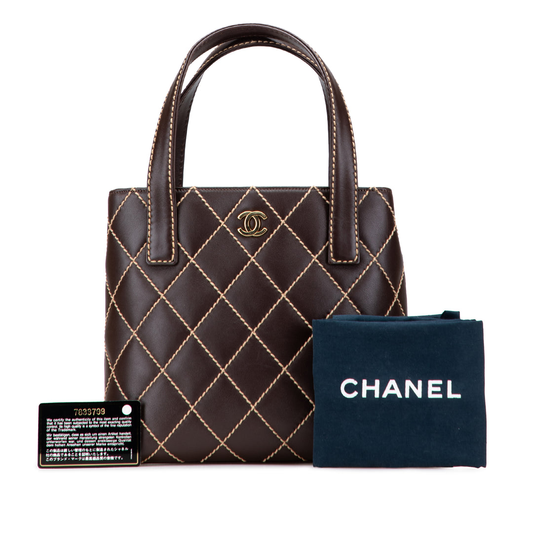 Small CC Calfskin Surpique Tote Brown - Gaby Paris