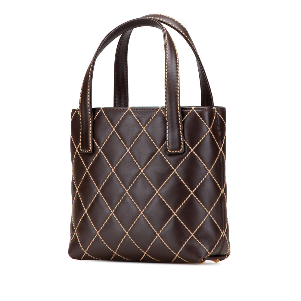 Small CC Calfskin Surpique Tote Brown - Gaby Paris
