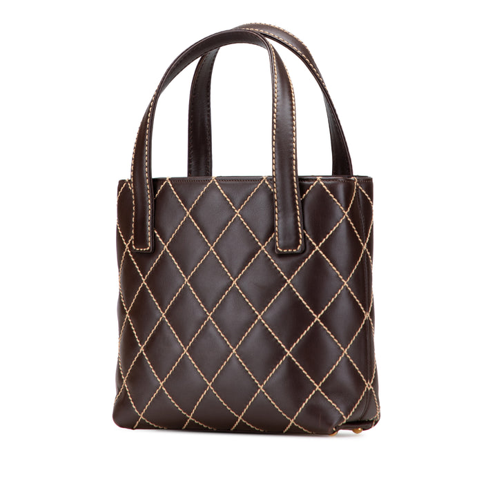 Small CC Calfskin Surpique Tote Brown - Gaby Paris