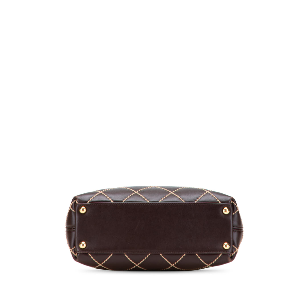 Small CC Calfskin Surpique Tote Brown - Gaby Paris