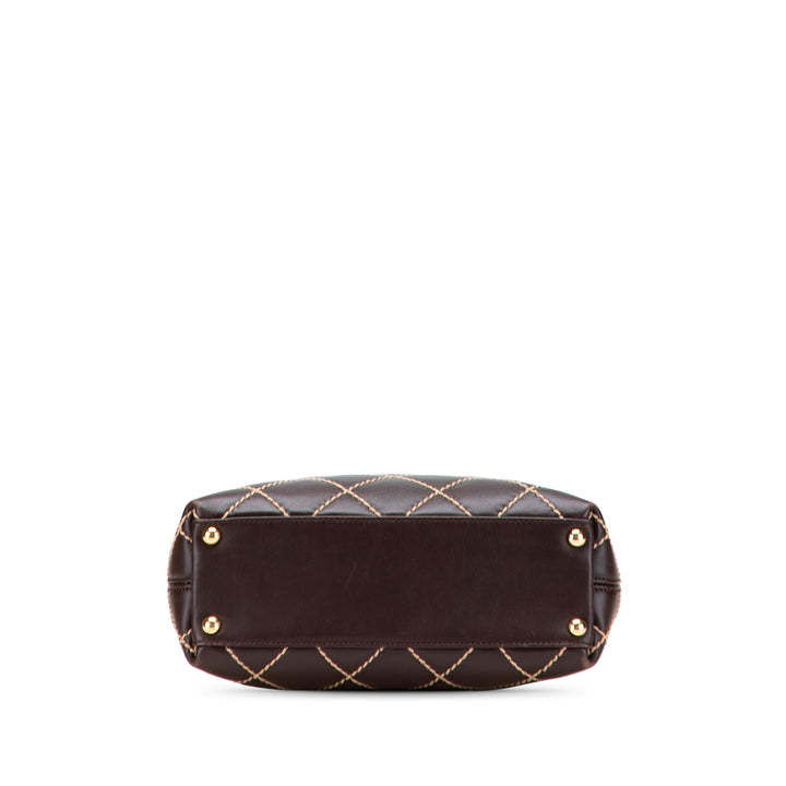 Small CC Calfskin Surpique Tote Brown - Gaby Paris