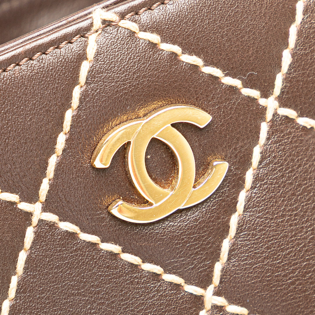 Small CC Calfskin Surpique Tote Brown - Gaby Paris