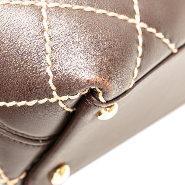 Small CC Calfskin Surpique Tote Brown - Gaby Paris