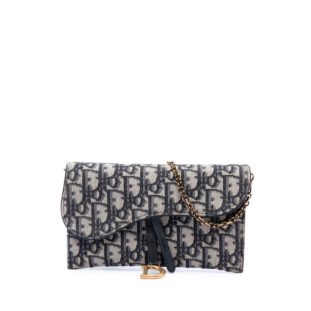 Dior Saddle Wallet on Chain Oblique Bleu