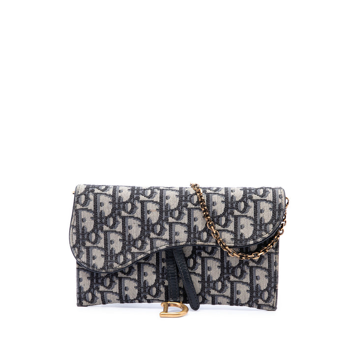 Dior Saddle Wallet on Chain Oblique Bleu