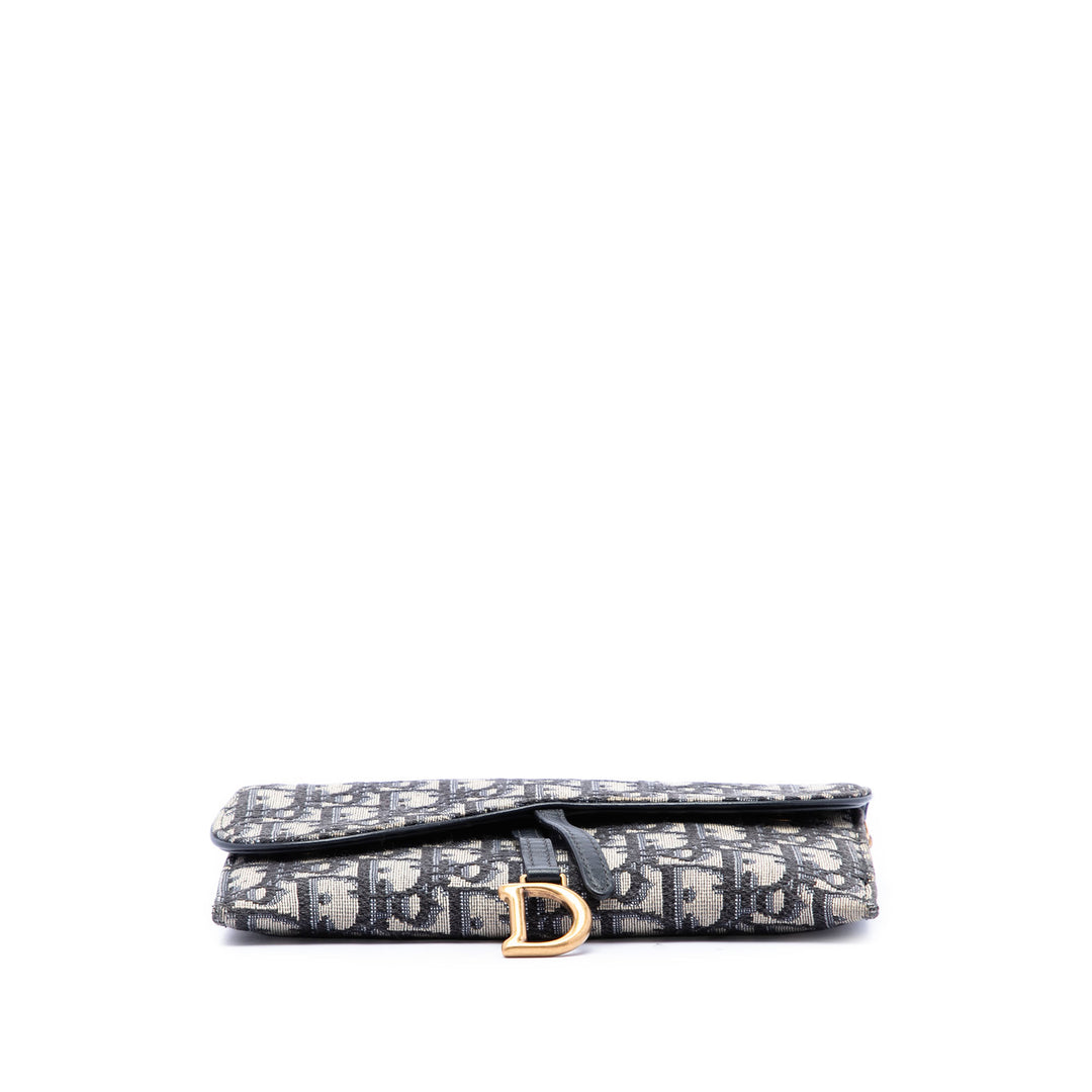 Dior Saddle Wallet on Chain Oblique Bleu