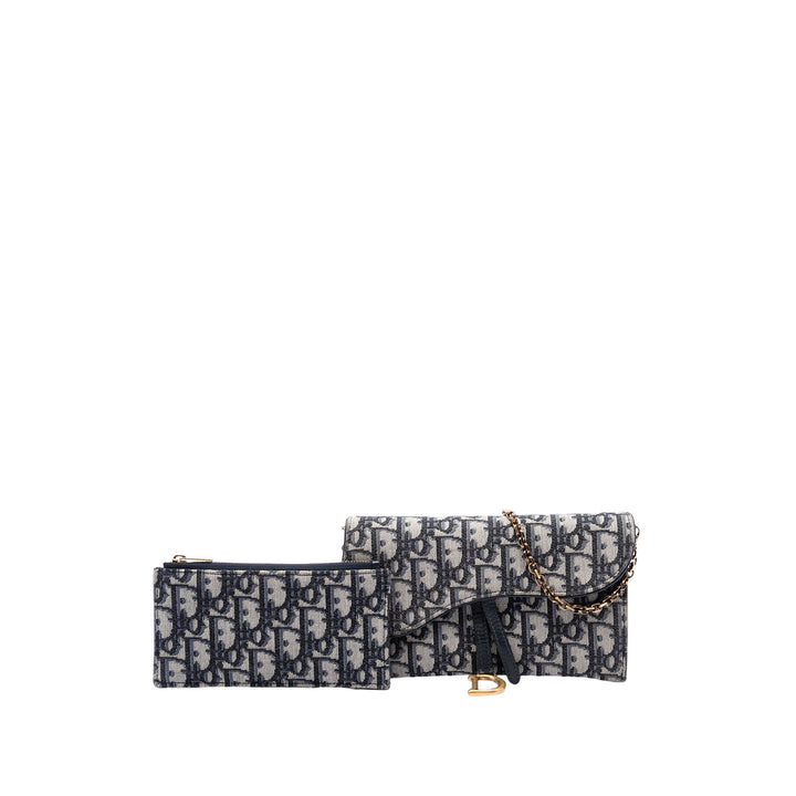 Dior Saddle Wallet on Chain Oblique Bleu