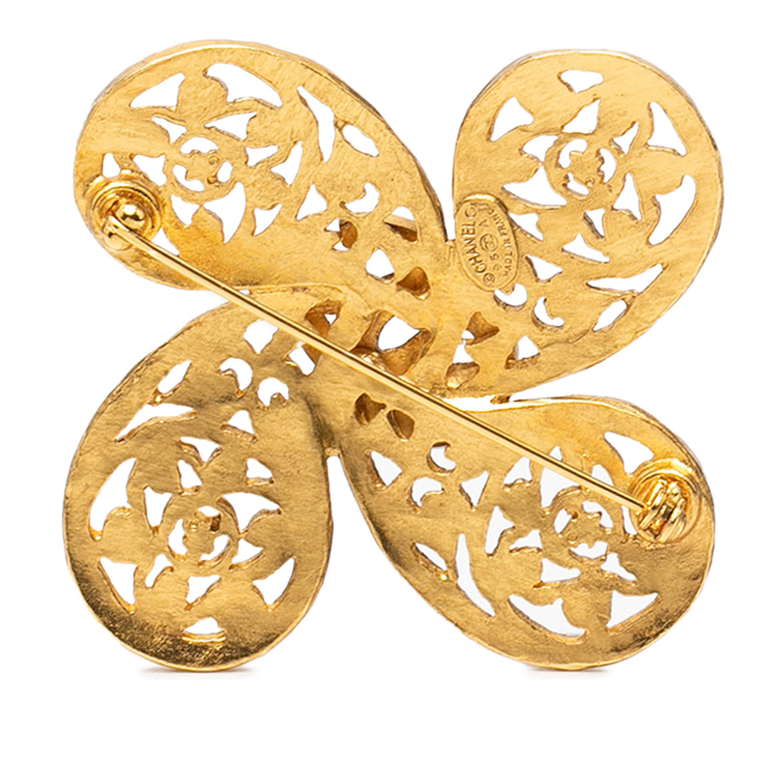 Chanel plaqué CC Fretwork Clover Broche